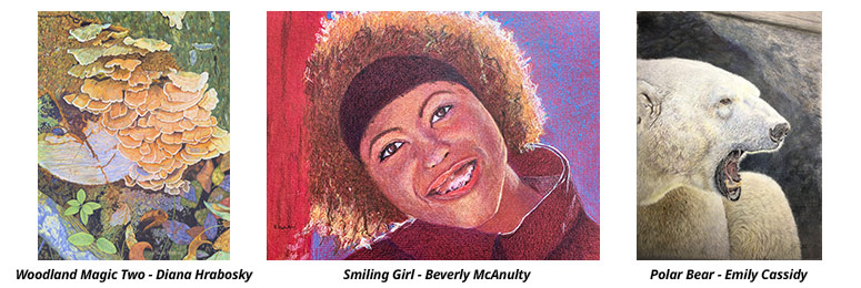 3 paintings by local artists that are part of the CCL Greensboro Art Reception